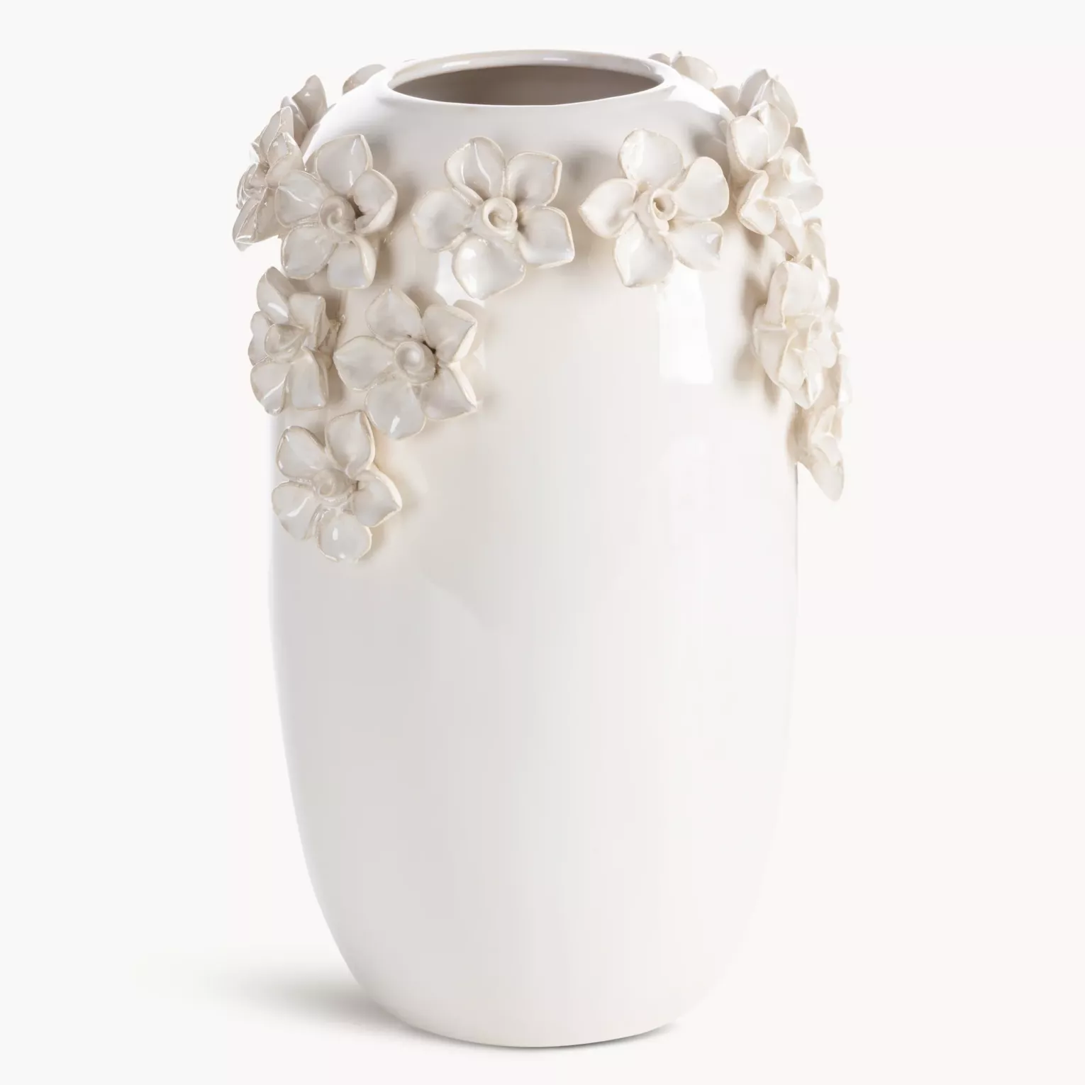 Wazon ceramiczny kremowy zdobiony kwiatami 3D 19x30 cm DIANA