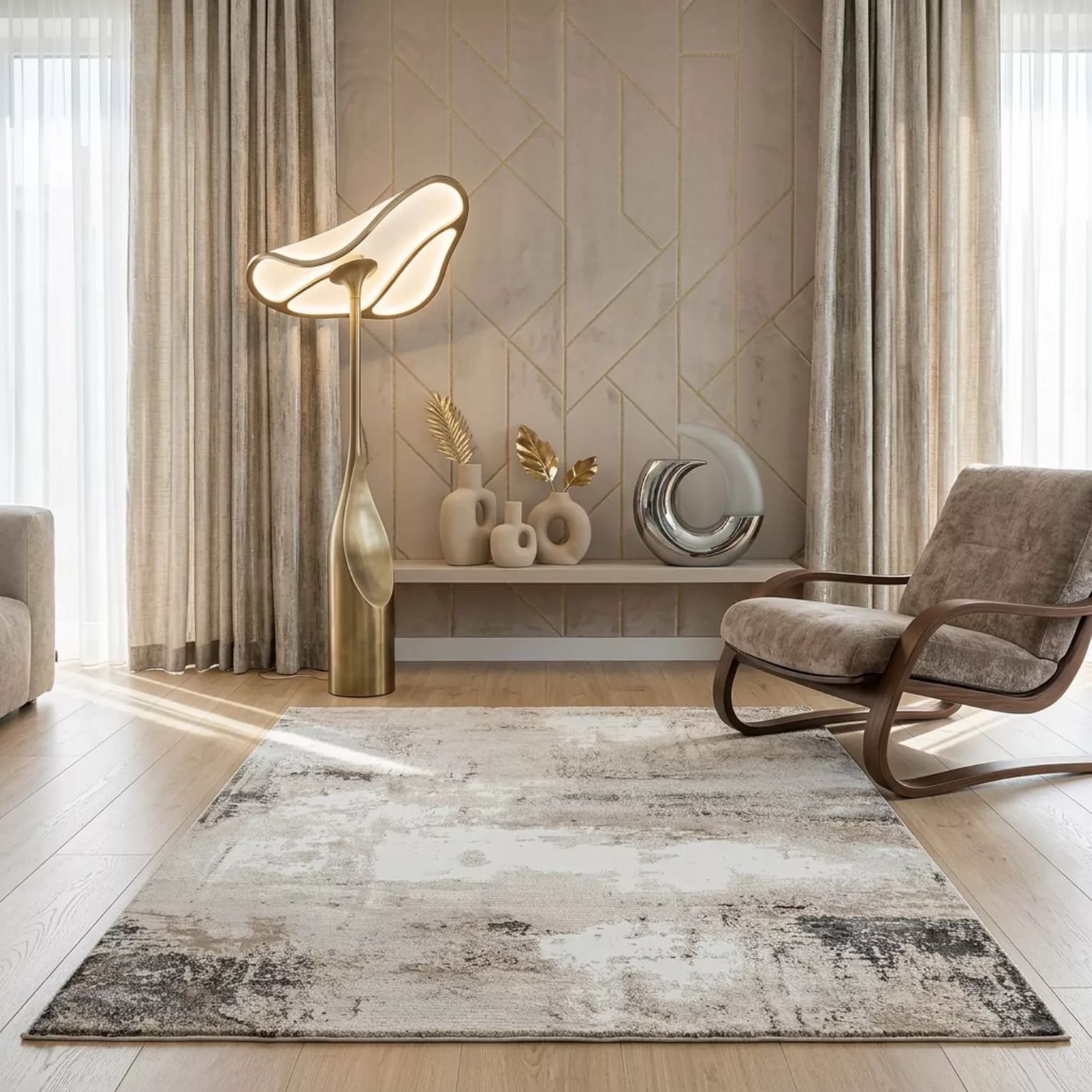 Dywan 120x170 cm jasnoszary, biały zdobiony abstrakcyjnym wzorem ASIA 4