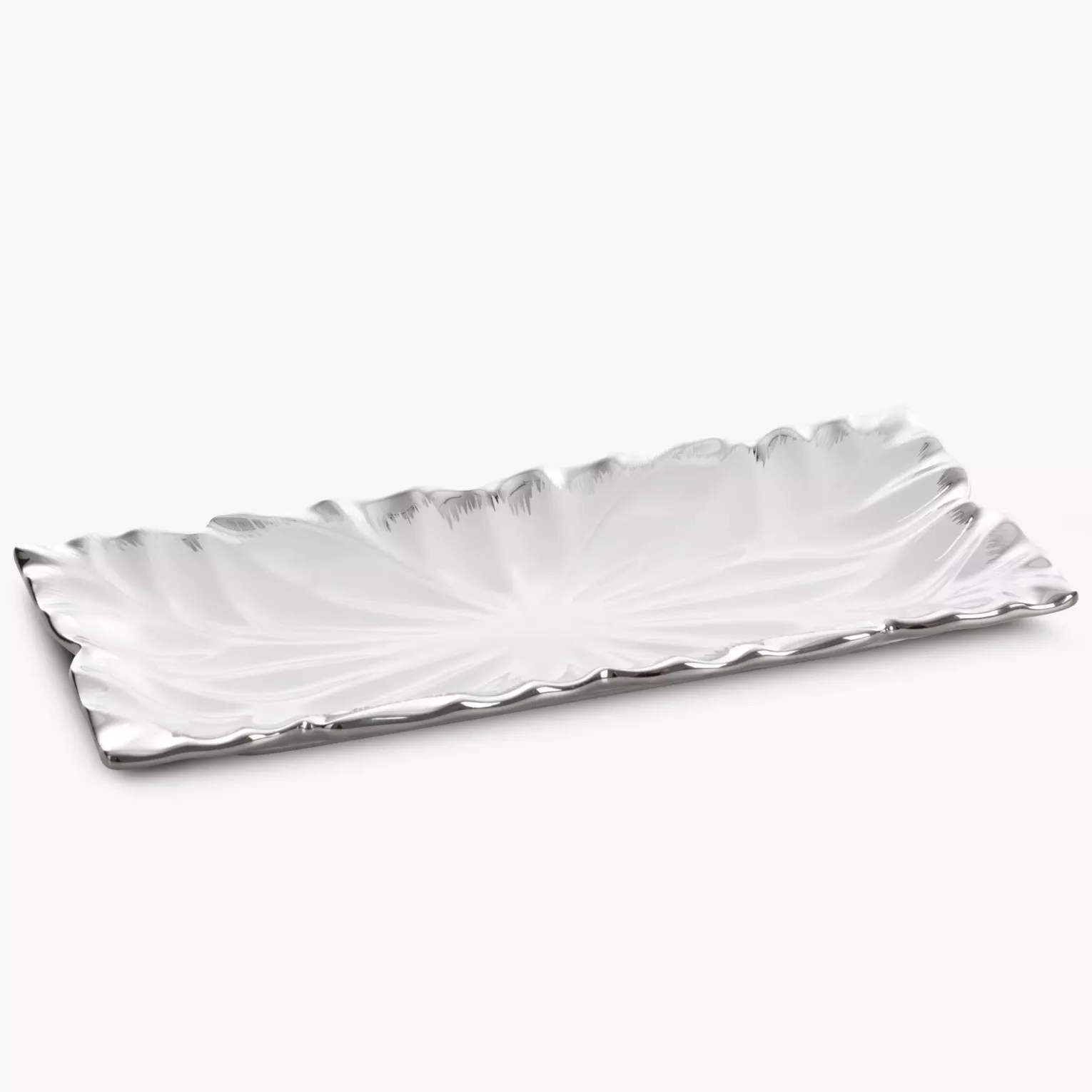 Patera ceramiczna dekoracyjna biało-srebrna zdobiona wypukłym wzorem 28x13x3 cm NIRA