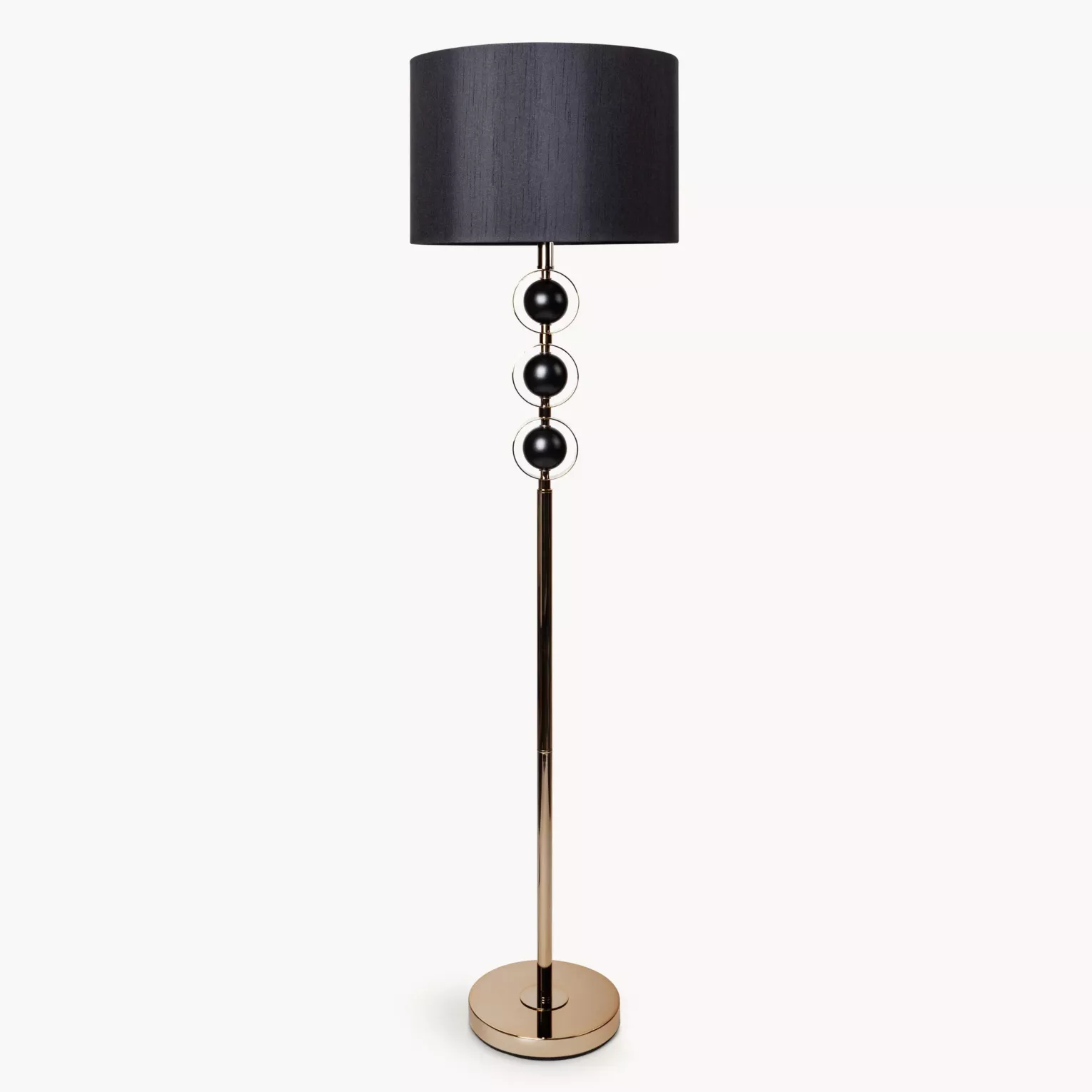 Lampa stojąca do salonu czarno, złota z satynowym abażurem 41 x 153 cm AMELIA