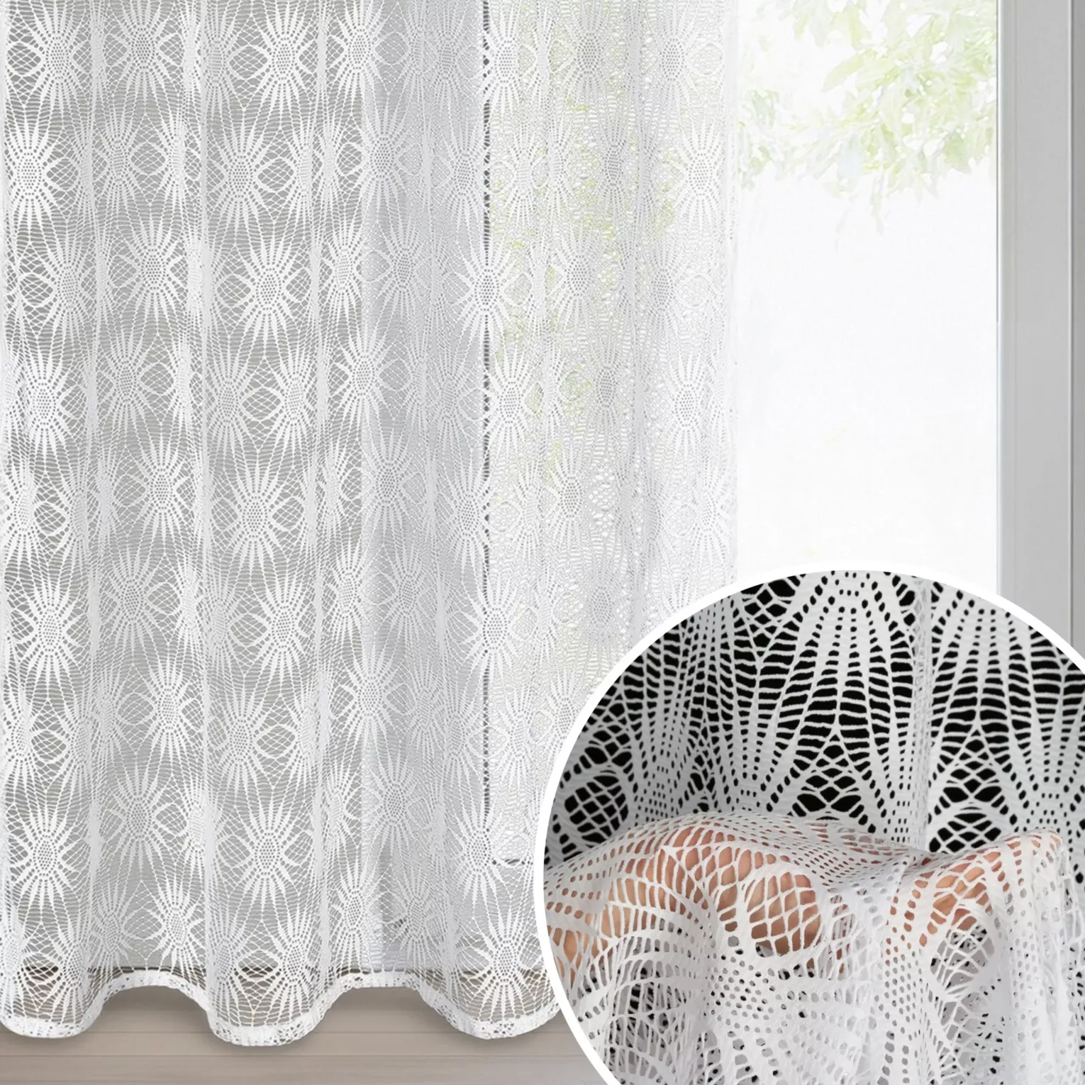 Firana biała w stylu boho 140x250 cm przelotka ROZI