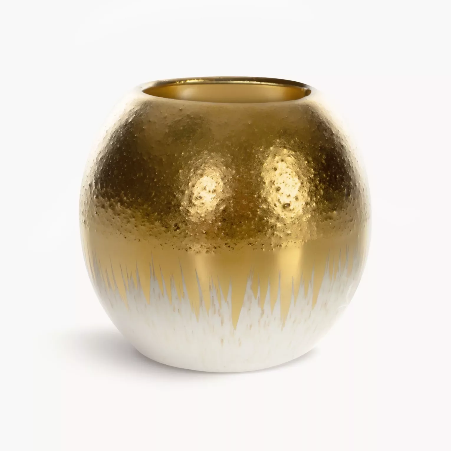 Świecznik ceramiczny kremowo-złoty  łączący fakturę granitu z lśniącą powierzchnią 8x8x8 cm MAX 1