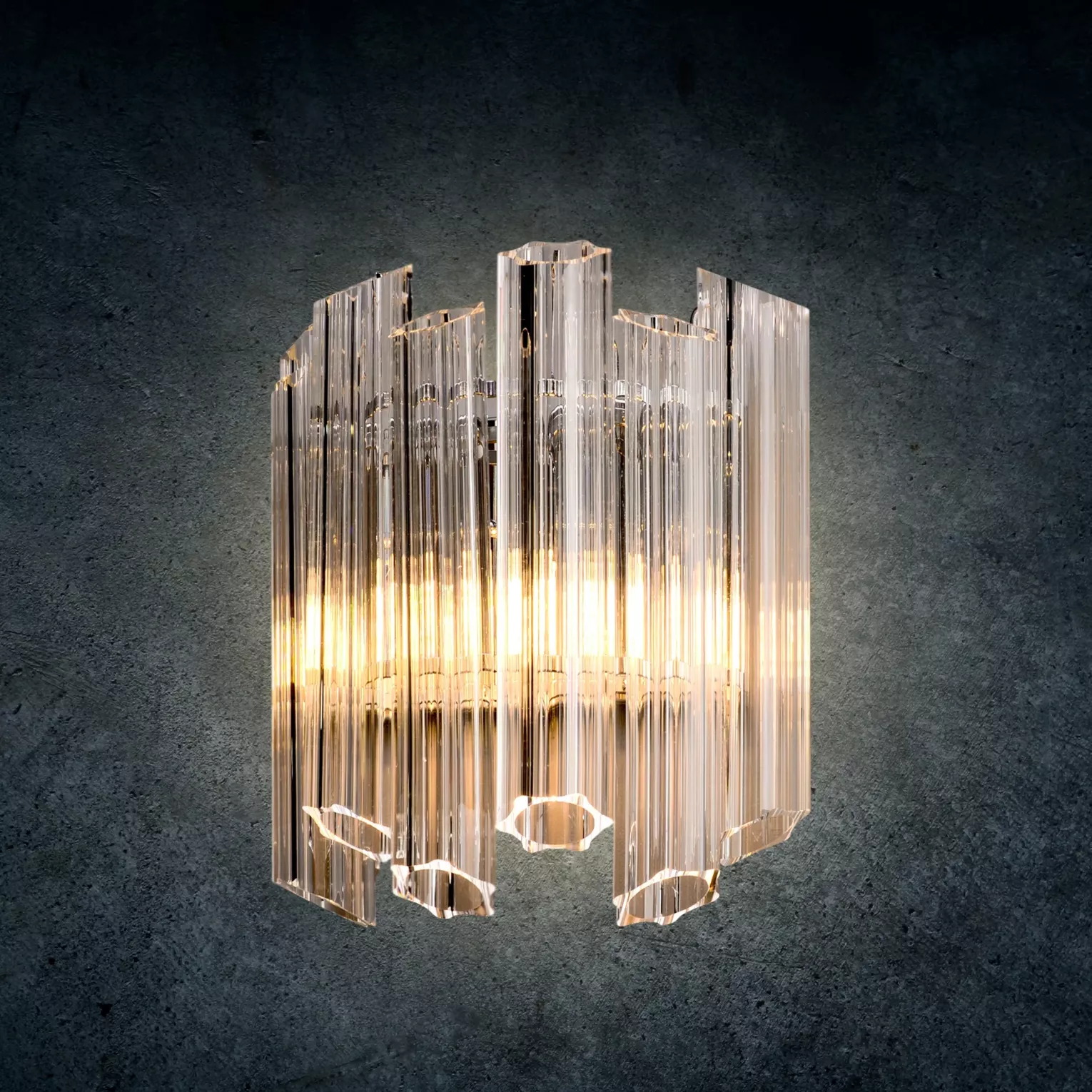 Kinkiet - lampa wisząca do salonu transparentna , srebrna  ścienna z szklanymi zawieszkami 38 x 32 cm DANA
