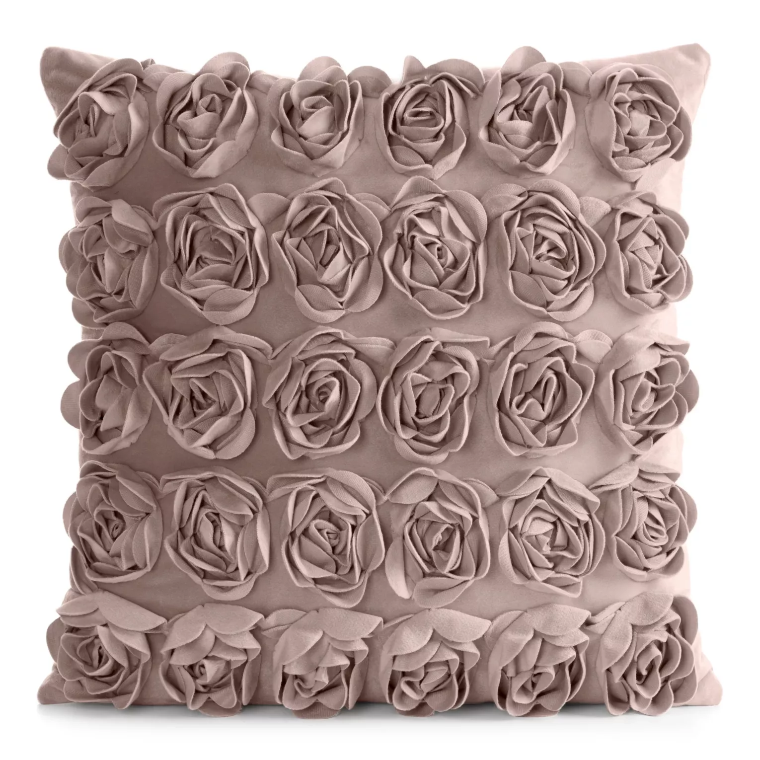 Poszewka na poduszkę 45 x 45 cm z welwetu kolor pudrowy zdobiona 3D aplikacją róż ROSES Eva Minge