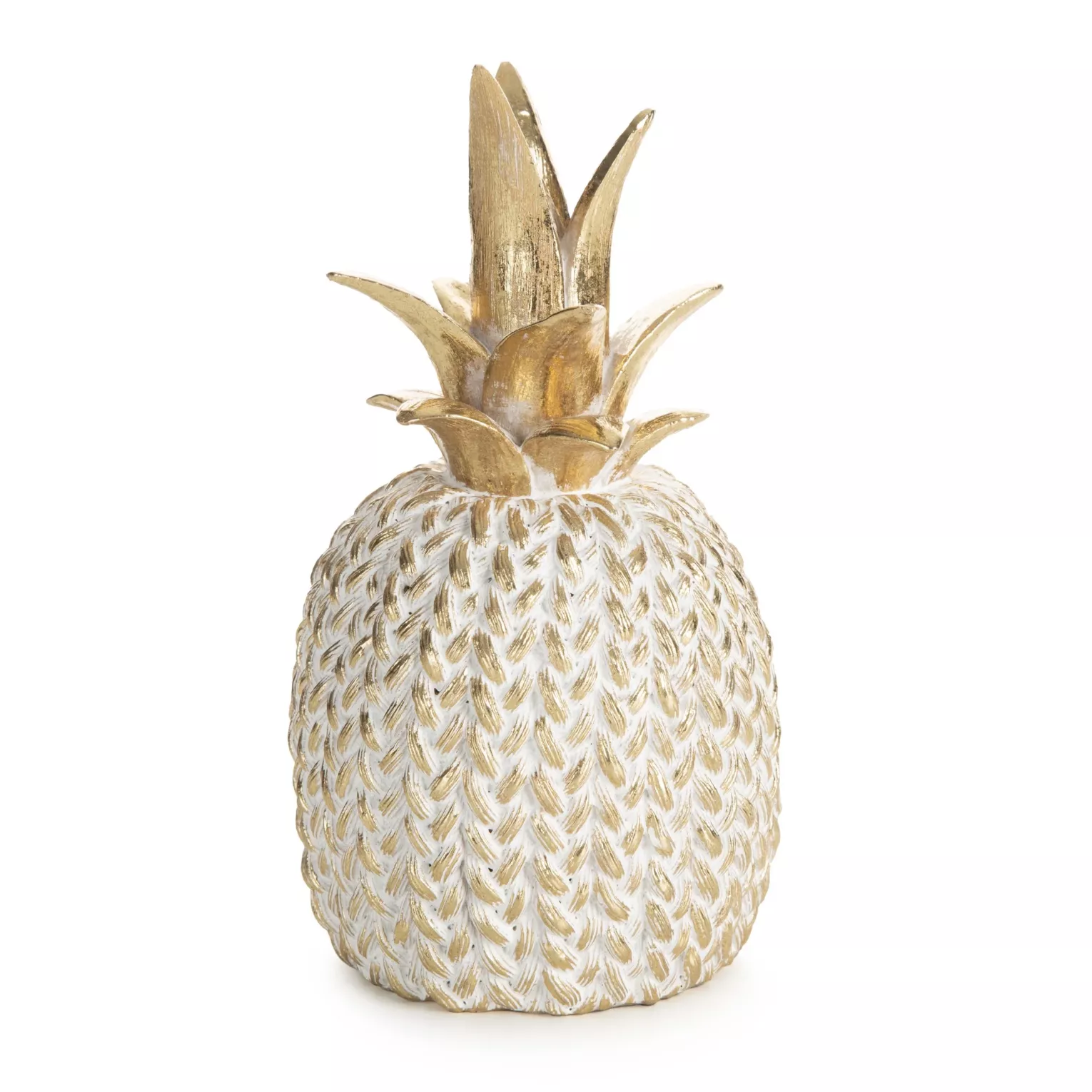 Figurka złota  ananas zdobiona wzorem plecionego sweterka 12x12x21 cm MOLI