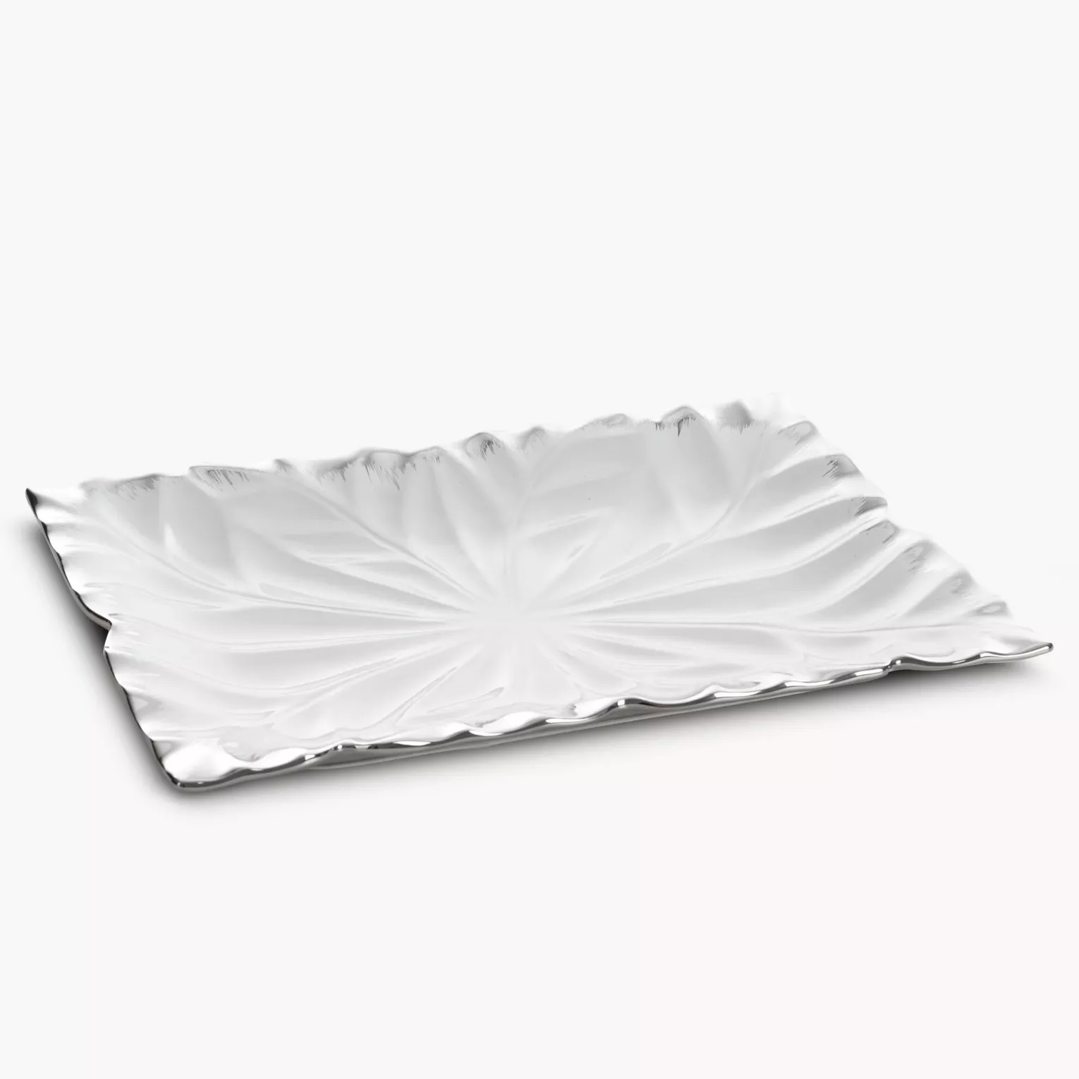 Patera ceramiczna dekoracyjna biało-srebrna zdobiona wypukłym wzorem 35x26x3 cm NIRA