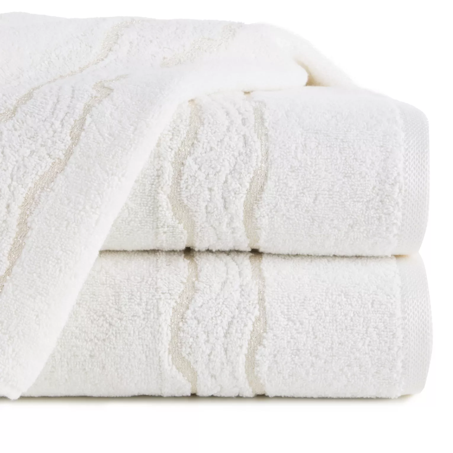 Ręcznik do rąk 30x50 cm bawełniany kolor kremowy zdobiony bordiurą z błyszczącym wzorem 500 g/m2 KARIN