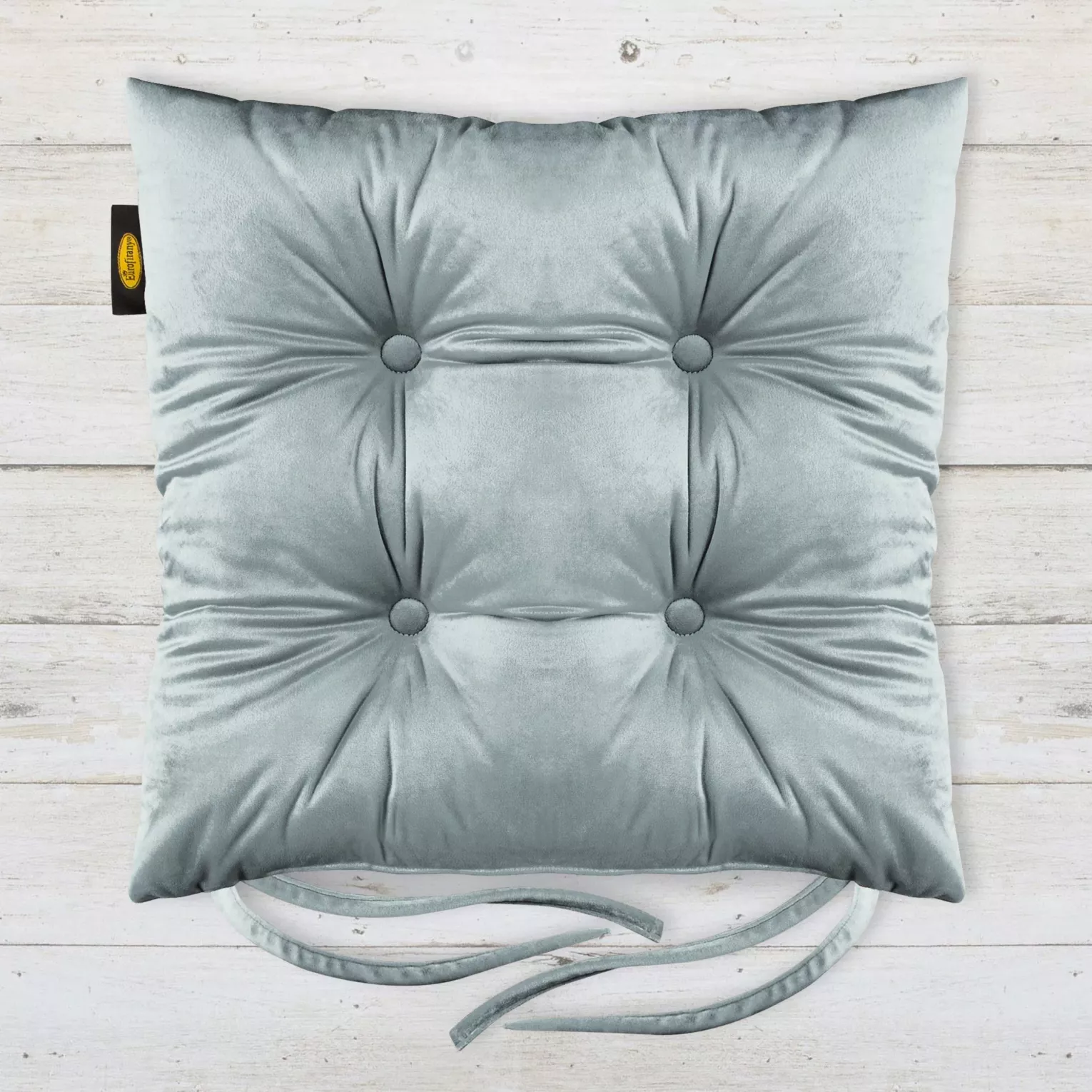 Poduszka na krzesło 40 x 40 x 8 cm dwustronna welwetowa srebrna z czterema pikowaniami