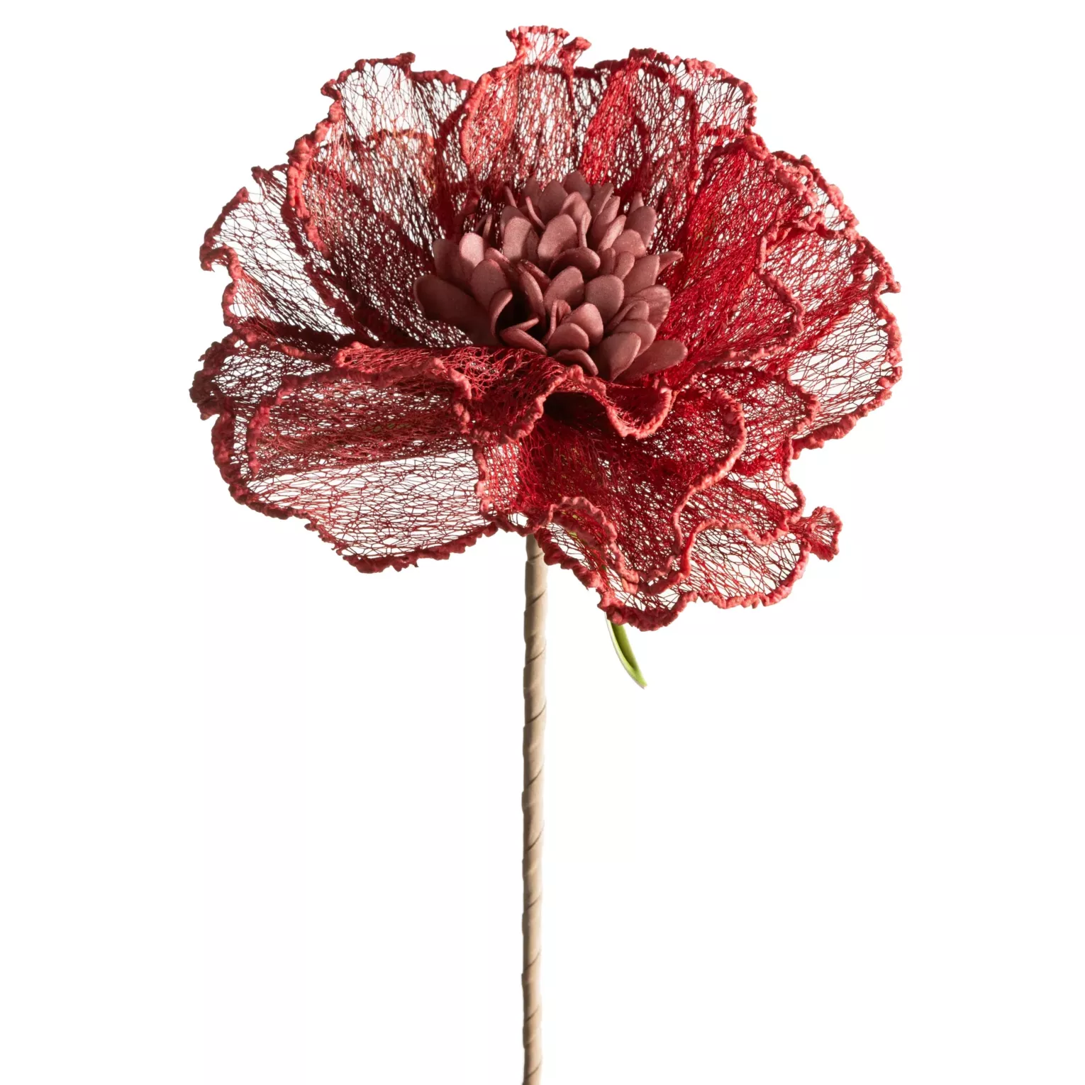 Kwiat sztuczny czerwony z siateczki 85 cm