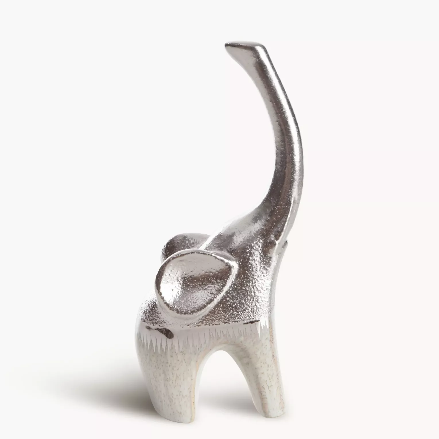 Figurka ceramiczna kremowo-srebrna słoń  łączący fakturę granitu z lśniącą powierzchnią 10x7x22 cm MAX 2
