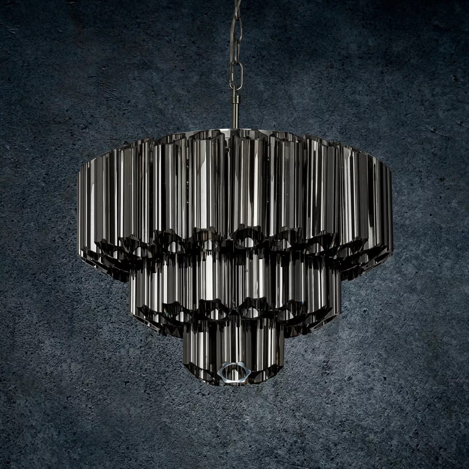 Lampa wisząca do pokoju grafitowa ze szklanymi zawieszkami z dymionego szkła, możliwość regulacji wysokości 43 x 150 cm DANA