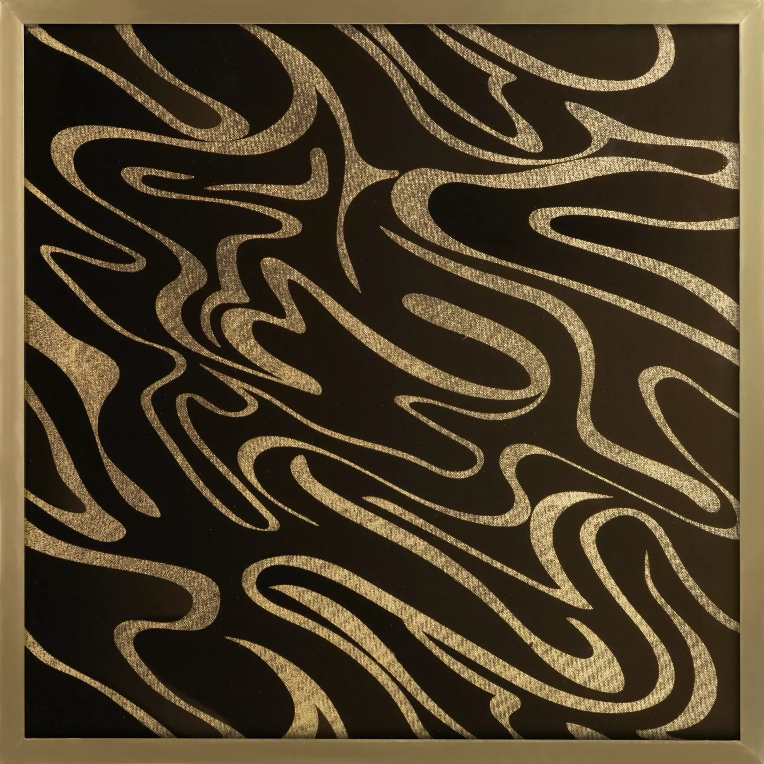 Obraz abstrakcja brązowy ze złotym błyszczącym nadrukiem w złotej ramie 53x53 cm ALISMA 3 LIMITED COLLECTION