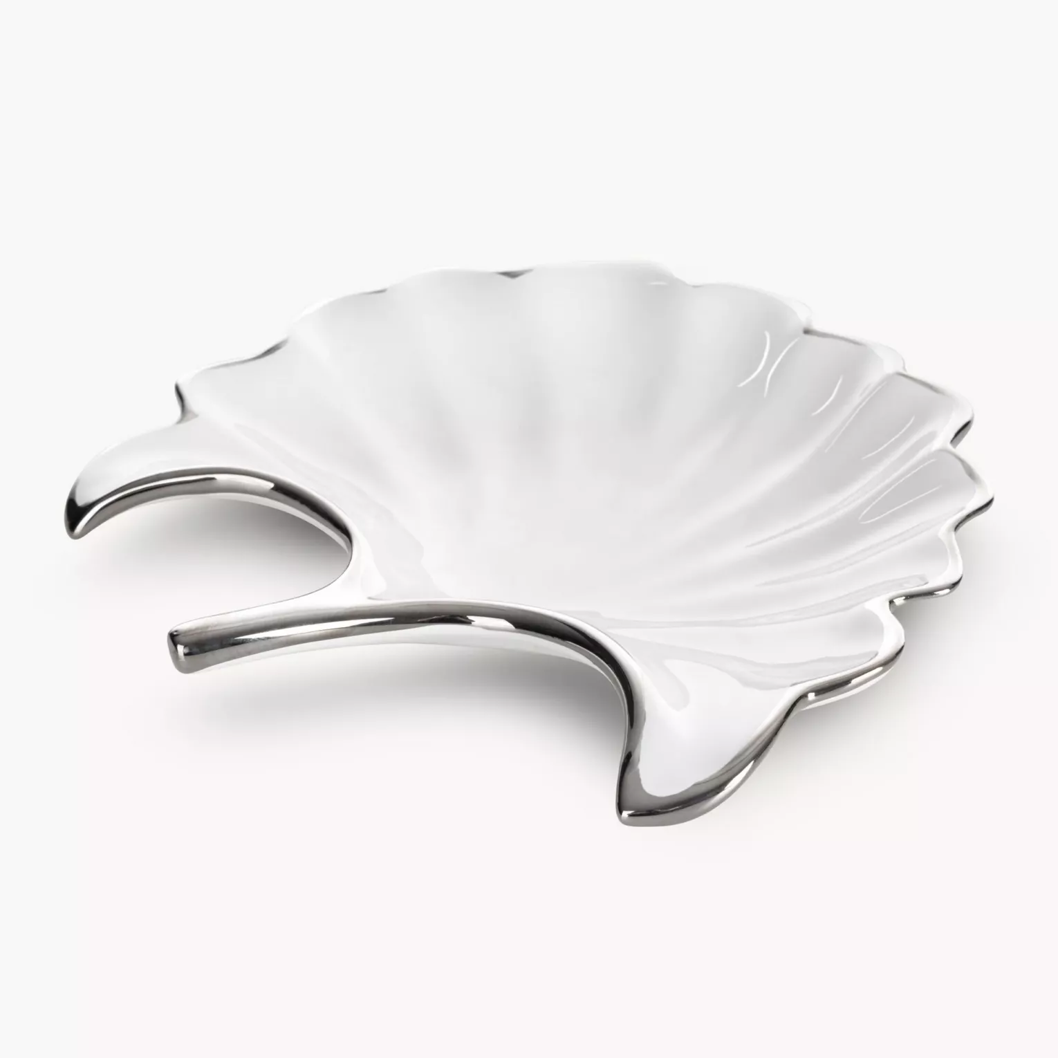 Patera ceramiczna biało-srebrna  w kształcie liścia 21x20x4 cm ABBI