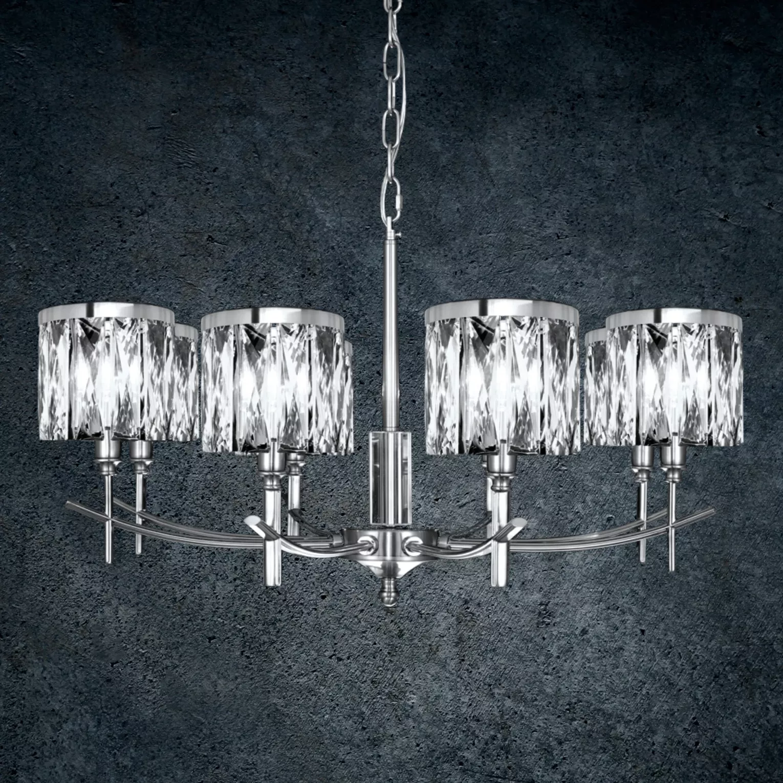Lampa wisząca do salonu transparentno, srebrna  z kryształkami, z regulacją wysokości 75 x 150 cm KRYSTAL