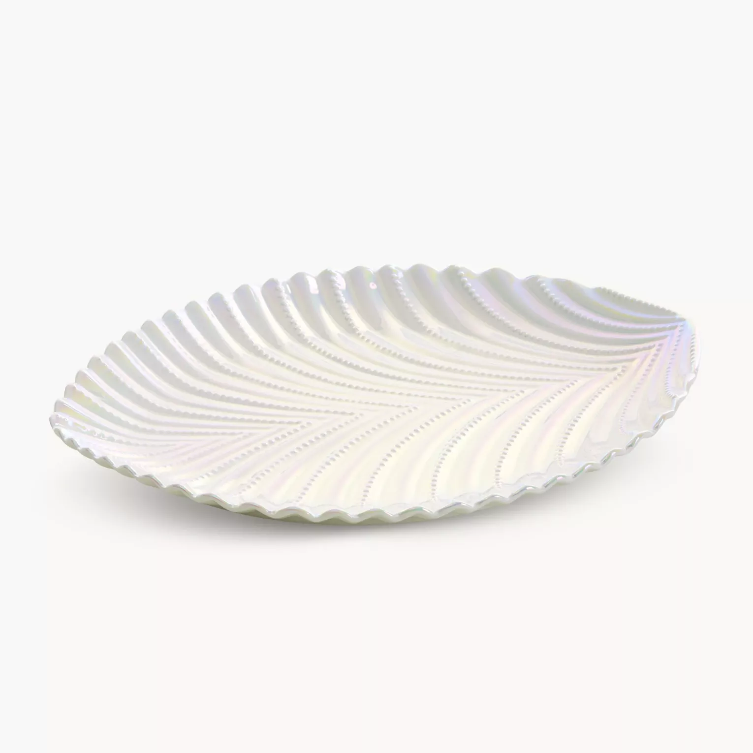 Patera ceramiczna  dekoracyjna perłowa z wytłaczanym wzorem 28x22x3 cm NELA