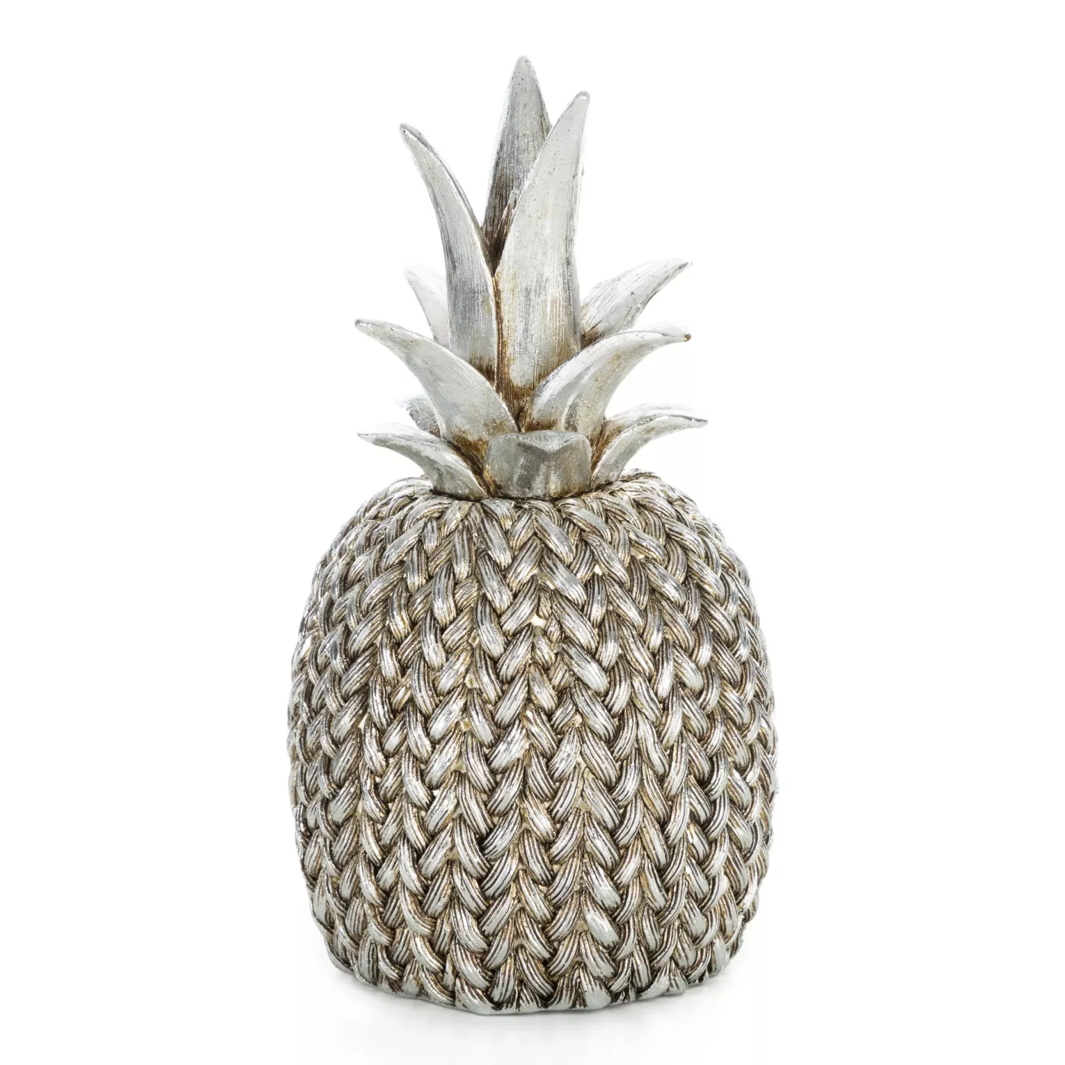 Figurka srebrna  ananas zdobiona wzorem plecionego sweterka 12x12x21 cm MOLI
