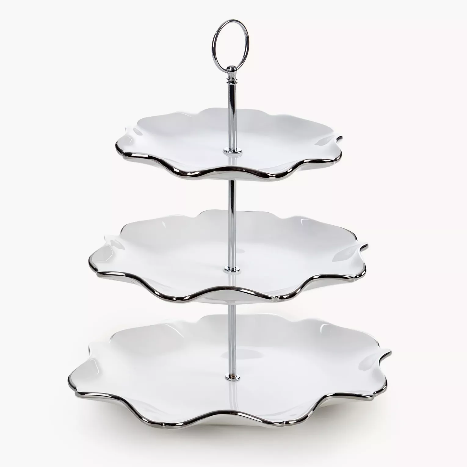 Patera ceramiczna dekoracyjna biało-srebrna trzypiętrowa  30x21x54 cm AUREN