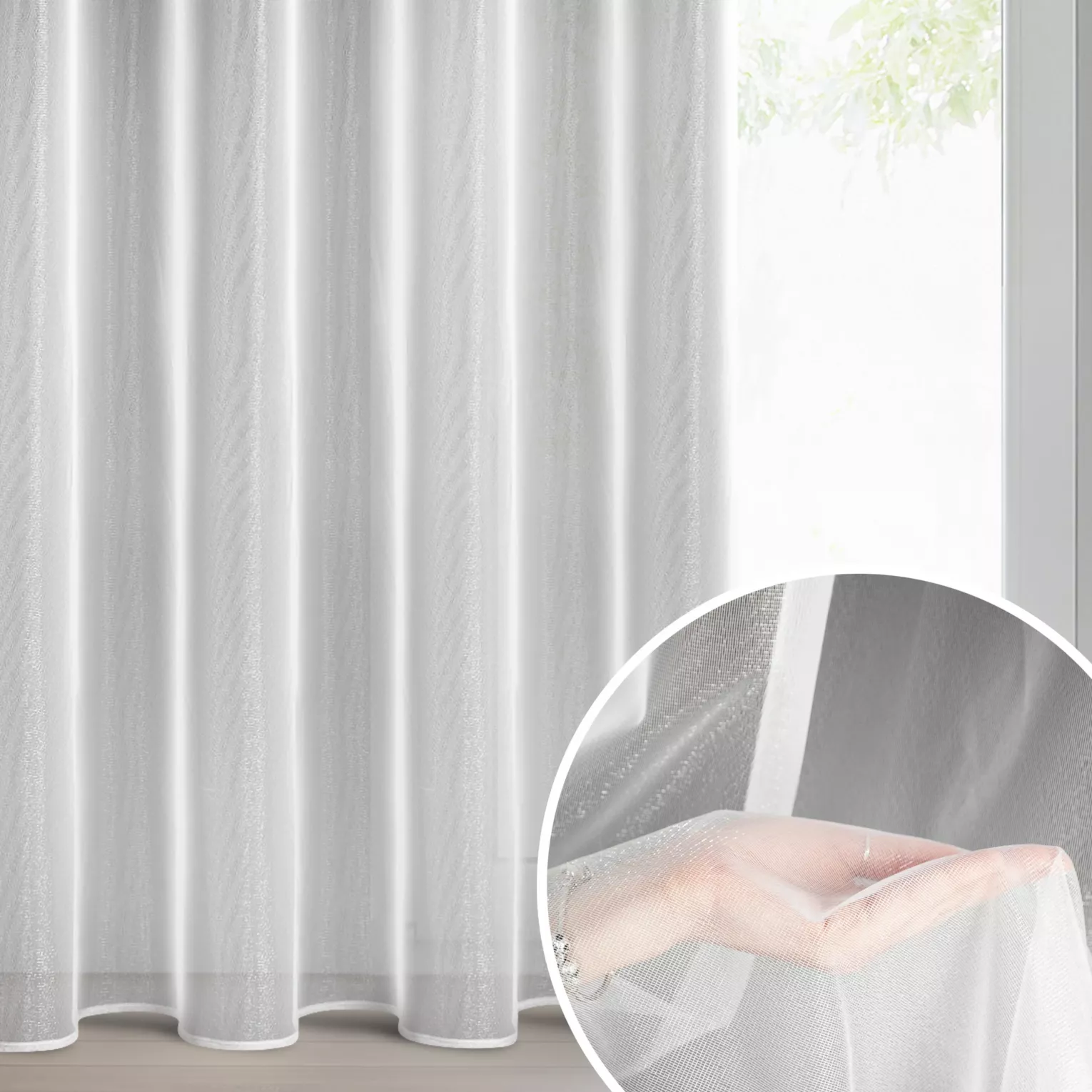 Firana biała z lekkiej i błyszczącej tkaniny 350x250 cm przelotka SYLVIA ELLA LINE