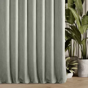 Zasłona szyta na flexach jasnozielona z tkaniny o naturalnym splocie z efektem melanżu