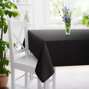 Obrus szyty czarny o naturalnym, luźnym splocie w stylu eko