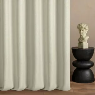 Zasłona szyta na taśmie 5 cm kremowa z tkaniny o naturalnym splocie w stylu eko