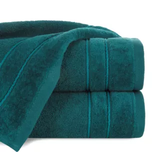 Ręcznik kąpielowy 50x90 cm bawełniany kolor ciemno turkusowy z kontrastującymi paseczkami 500 g/m2 SIBEL