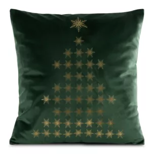 Poszewka na poduszkę 45x45 cm welwetowa kolor zielony zdobiona złotym nadrukiem JOY