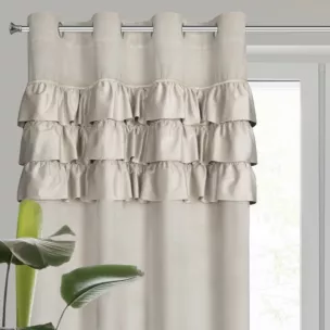 Zasłona welwetowa beżowa zdobiona falbanami 140x250 cm przelotka - SAMI