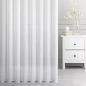 Firana szyta na taśmie 5 cm biała z delikatnej gładkiej etaminy wykończonej obciążnikiem