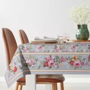 Obrus popielato, czerwony 140x180 cm gobelinowy zdobiony motywem kwiatów