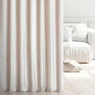 Zasłona szyta na taśmie 5 cm SAFARI 1 perłowa z miękkiej welwetowej tkaniny z połyskiem i poziomym prążkiem