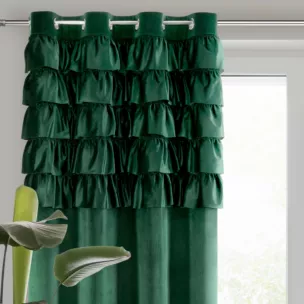 Zasłona welwetowa ciemnozielona zdobiona falbanami 140x250 cm przelotka - AURA