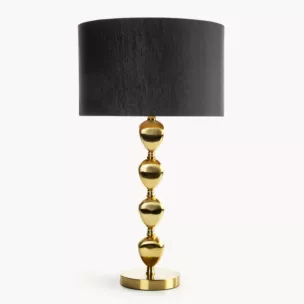 Lampa stołowa do salonu czarno, złota CELIA z matowym abażurem