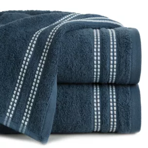 Ręcznik do rąk 30x50 cm bawełniany kolor granatowy z subtelną bordiurą w paseczki 500 g/m2 ALLY