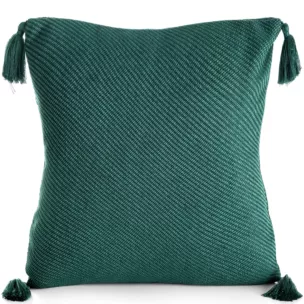 Poszewka na poduszkę 45x45 cm gładka ciemnozielona z ozdobnymi chwostami na rogach POLY