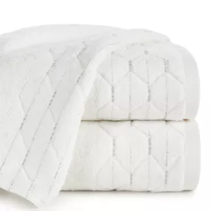 Ręcznik kąpielowy 70x140 cm bawełniany kolor kremowy z welwetową geometryczną bordiurą 500 g/m2 LUMIA