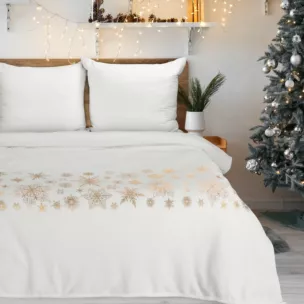 Koc 150x200 cm kremowo, złoty ozdobiony gwiazdkami JOY