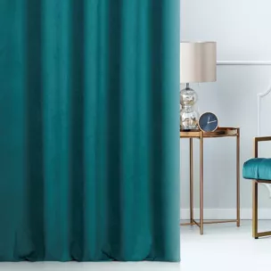 Zasłona szyta na taśmie 5 cm turkusowa z miękkiej tkaniny o welurowej strukturze
