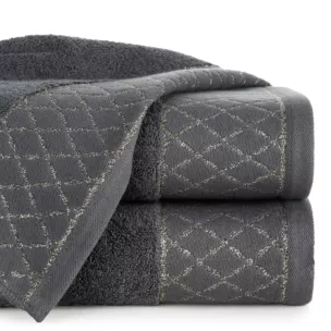 Ręcznik do rąk 30x50 cm bawełniany kolor stalowy zdobiony wzorem geometrycznym 500 g/m2 LAYLA