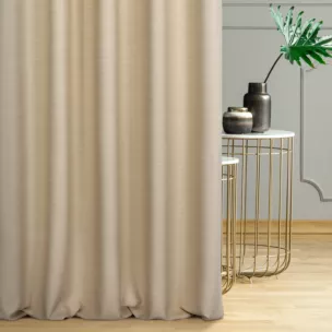 Zasłona szyta na taśmie 5 cm beżowa z miękkiej tkaniny o naturalnym splocie w stylu ekologicznym