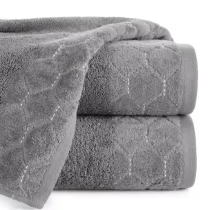 Ręcznik kąpielowy 50x90 cm bawełniany kolor stalowy z welwetową geometryczną bordiurą 500 g/m2 LUMIA