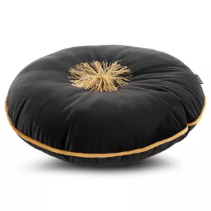 Poduszka welwetowa okrągła 40 x 40 cm czarna ze złotym chwostem i lamówką VELVET 67