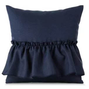 Poszewka na poduszkę 40x40 cm granatowa z falbaną z tkaniny o płóciennym splocie LENA