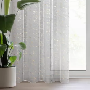 Firana biała z lekkiej etaminy z jasnozłotym marmurkowym nadrukiem 140x250 cm przelotka REVA