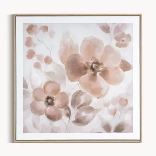 Obraz pudrowo, kremowy nadruk na płótnie w kwiaty 60x60 cm