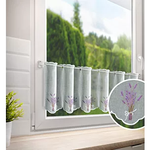 Tkanina firanowa zazdrostka z etaminy zdobiona haftem lawendy