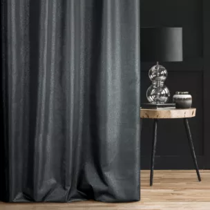 Zasłona szyta na taśmie 5 cm JULIETT czarna z eleganckiej połyskującej tkaniny przetykanej lureksową nicią