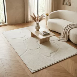 Dywan 60x100 cm kremowy wytłaczany z organicznym wzorem ALBA1