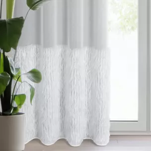 Firana biała z etaminy zdobiona pasem połyskującym moherową nicią 140x250 cm przelotka MARGARET 2