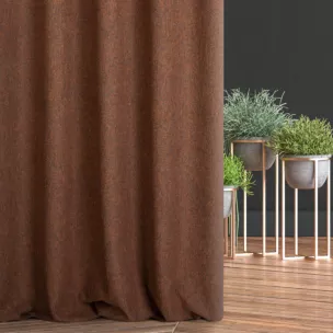 Zasłona szyta na taśmie 5 cm ruda z tkaniny bukla z efektem melanżu